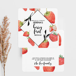 Berry First | 1e verjaardag | Moderne aardbei Bedankkaart