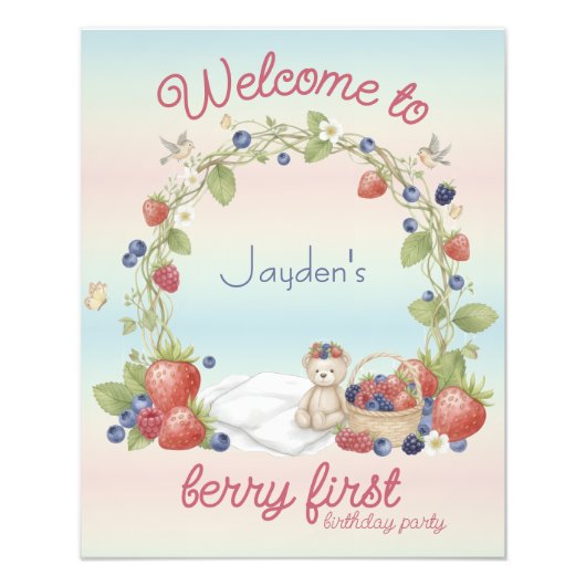 Berry First 1st Birthday Party Poster (Voorkant)