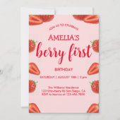 Berry First | Aardbei 1e verjaardag roze Kaart (Voorkant)