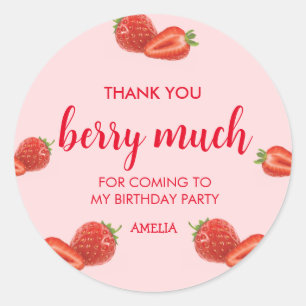 Berry First   Aardbei 1e verjaardag roze Ronde Sticker