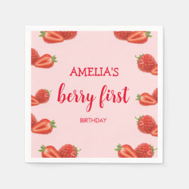 Berry First | Aardbei 1e verjaardag roze Servet