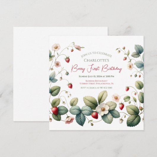 "Berry First" Aardbei Verjaardag Kaart (Voorkant / Achterkant)