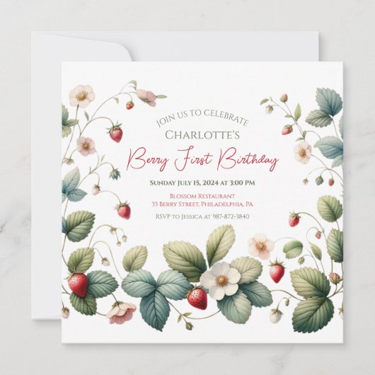"Berry First" Aardbei Verjaardag Kaart (Voorkant)