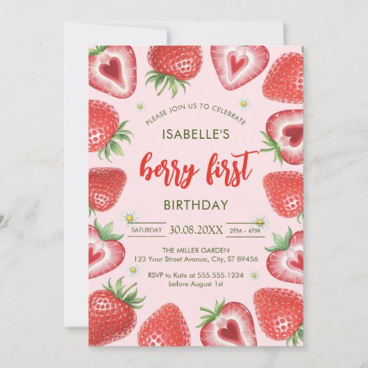 Berry First Birthday 1st Birthday Invitation Kaart (Voorkant)