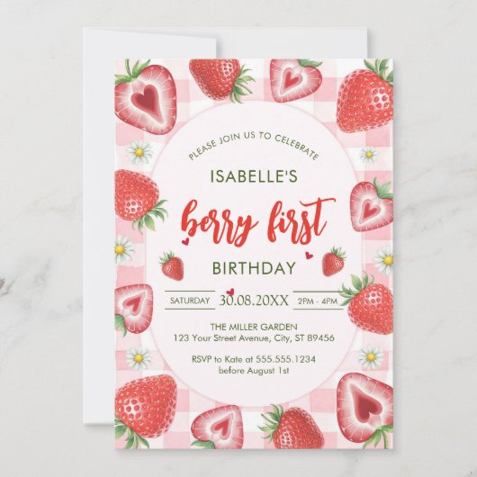 Berry First Birthday 1st Birthday Invitation Kaart (Voorkant)
