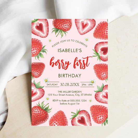 Berry First Birthday 1st Birthday Invitation Kaart