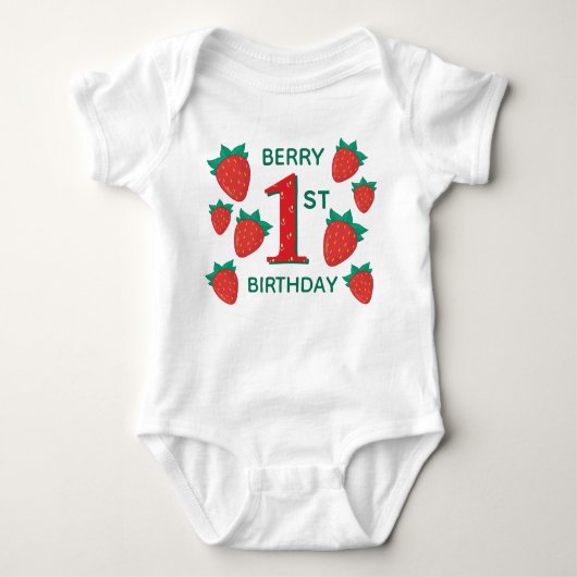 Berry First Birthday Aardbei Baby Outfit Romper (Voorkant)