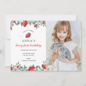 Berry First Birthday | Aardbei Birthday-foto Kaart (Voorkant)