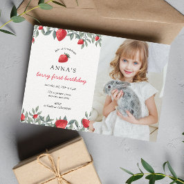 Berry First Birthday | Aardbei Birthday-foto Kaart