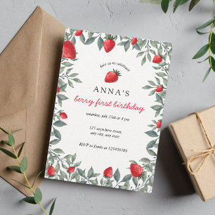 Berry First Birthday   Aardbei met de vermelding " Kaart