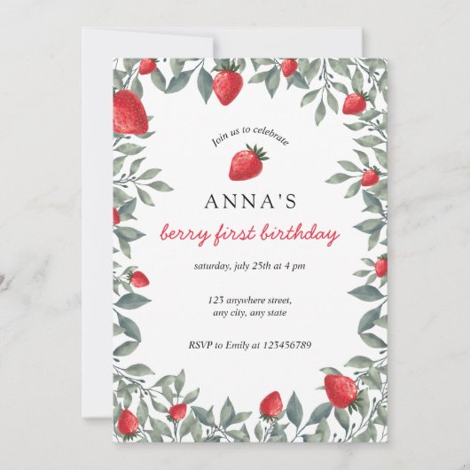 Berry First Birthday | Aardbei met de vermelding " Kaart (Voorkant)