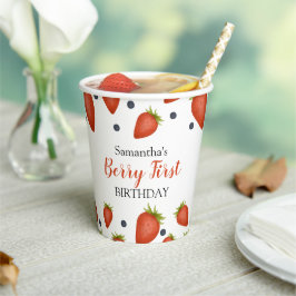 Berry First Birthday aardbeien en bosbessen Papieren Bekers