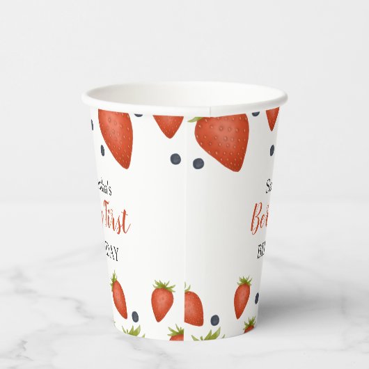 Berry First Birthday aardbeien en bosbessen Papieren Bekers (Rechts)