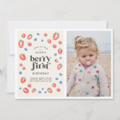 Berry First Birthday aardbery Birthday Invitati Kaart (Voorkant)