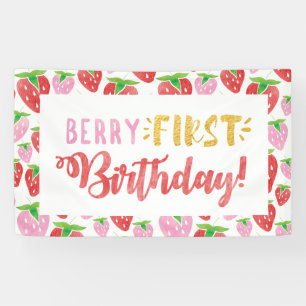 Berry First Birthday Banner Red Pink aardbei