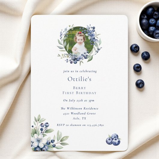 Berry First Birthday blueberry party foto Kaart