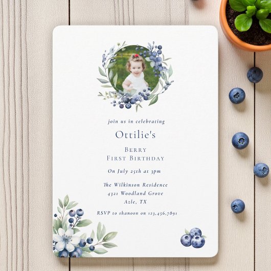 Berry First Birthday blueberry party foto Kaart