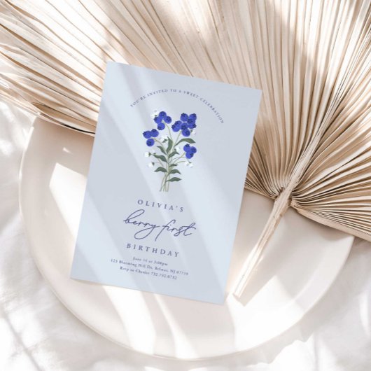 Berry First Birthday Blueberry-uitnodiging Kaart