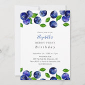 Berry First Birthday Blueberry Waterverf Elegant Kaart (Voorkant)