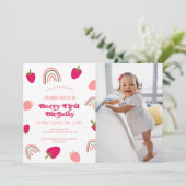 Berry First Birthday Boho Rainbow Photo Invitatio Kaart (Staand voorkant)