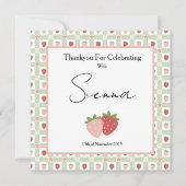 Berry First Birthday Customisable Gingham Print Bedankkaart (Voorkant)