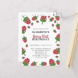 Berry First Birthday Cute aardbery Kawaii Girl Briefkaart