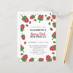 Berry First Birthday Cute aardbery Kawaii Girl Briefkaart