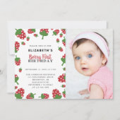 Berry First Birthday Cute Strawberry Foto Kaart (Voorkant)