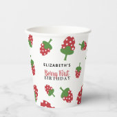 Berry First Birthday Cute Strawberry Girl Custom Papieren Bekers (Voorkant)