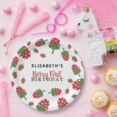 Berry First Birthday Cute Strawberry Girl Custom Papieren Bordje (Feest)