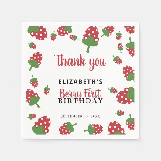 Berry First Birthday Cute Strawberry Girl Custom Servet (Voorkant)