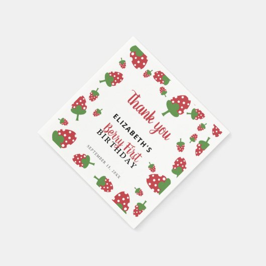 Berry First Birthday Cute Strawberry Girl Custom Servet (Hoek)