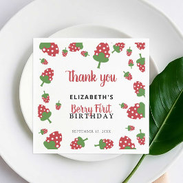 Berry First Birthday Cute Strawberry Girl Custom Servet