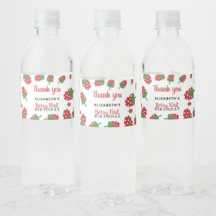Berry First Birthday Cute Strawberry Girl Cute Waterfles Etiket