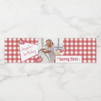 Berry First Birthday Eten en Drinken Label Set Waterfles Etiket