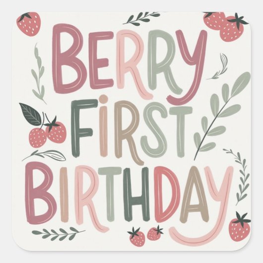 Berry First Birthday for Girls Sticker (Voorkant)