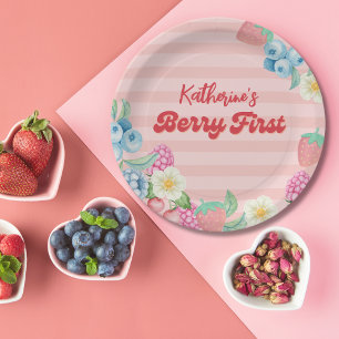 Berry First Birthday Fruit Thema 1e verjaardag Papieren Bordje
