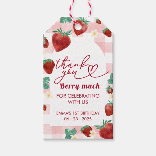 Berry First Birthday Girl 1st Birthday Strawberry Cadeaulabel (Voorkant)