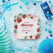 Berry First Birthday Girl 1st Birthday Strawberry Papieren Bordje (Feest)