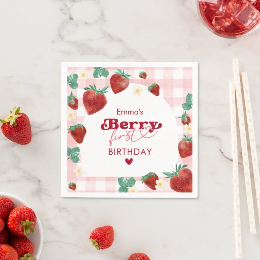 Berry First Birthday Girl 1st Birthday Strawberry Servet (Insitu)