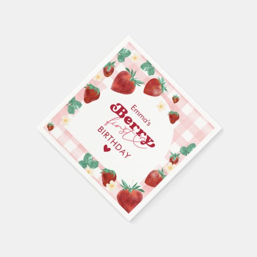 Berry First Birthday Girl 1st Birthday Strawberry Servet (Hoek)