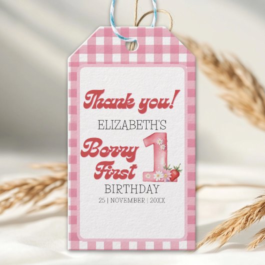 "Berry First Birthday Girl strawberry Decoration Cadeaulabel