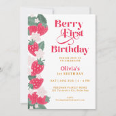 Berry First Birthday Girl Strawberry Party Kaart (Voorkant)