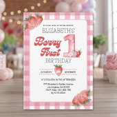 "Berry First Birthday Girl with Strawberry Theme Kaart