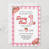 "Berry First Birthday Girl with Strawberry Theme Kaart (Voorkant)