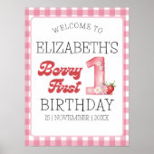 "Berry First Birthday Girl with Strawberry Theme Poster (Voorkant)