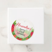 Berry First Birthday Girls Strawberry gepersonalis Bedankjes Labels (In situ)