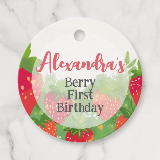 Berry First Birthday Girls Strawberry gepersonalis Bedankjes Labels (Voorkant)