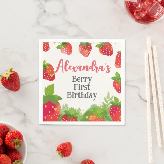 Berry First Birthday Girls Strawberry gepersonalis Servet (Insitu)