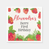 Berry First Birthday Girls Strawberry gepersonalis Servet (Voorkant)